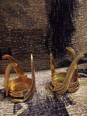 4/$60 PartyLite Gold Metallic Decorative Candle Holders - Set Of 2